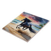 Wild black stallion galloping tegeltje (Zijkant)