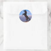 Wild Black Stallion Rearing Horse Ronde Sticker (Tas)