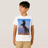 Wild Black Stallion Rearing Horse T-shirt (Voorkant volledig)