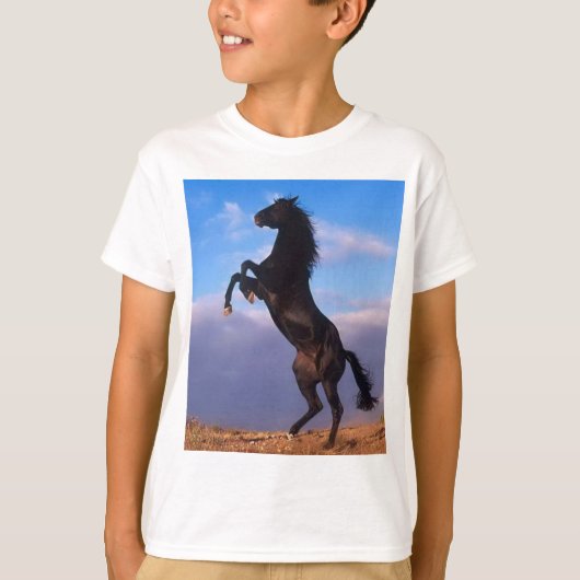 Wild Black Stallion Rearing Horse T-shirt (Voorkant)