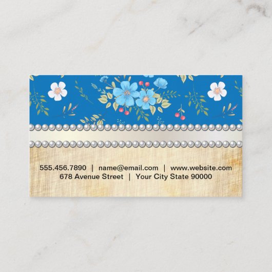 Wild Blauw Wit Bloemen |  parellint Visitekaartje (Achterkant)