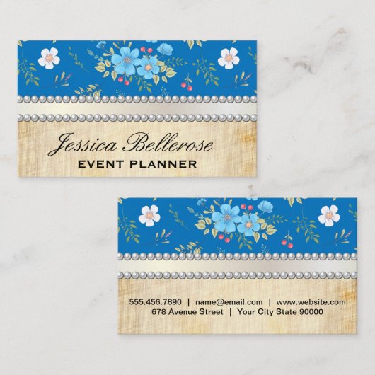 Wild Blauw Wit Bloemen |  parellint Visitekaartje (Voorkant / Achterkant)