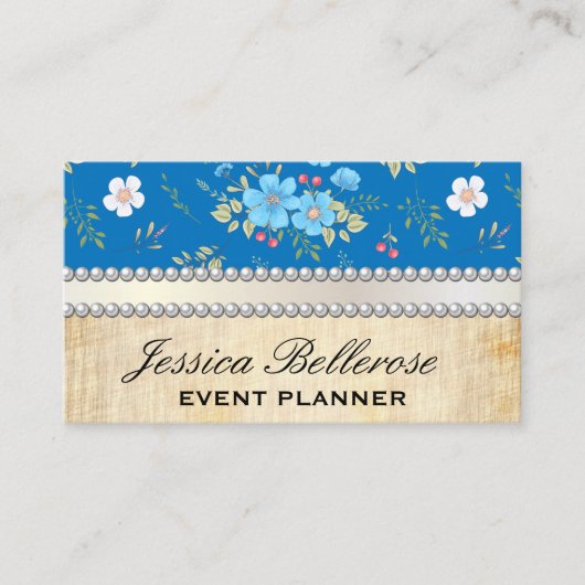 Wild Blauw Wit Bloemen |  parellint Visitekaartje (Voorkant)