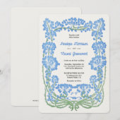 Wild Blauwe Bloemen Letterpress Stijl Trouwen Kaart (Voorkant / Achterkant)