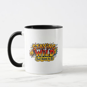 Wild blijven maar thuis om 8 uur Grappige retro-co Mok