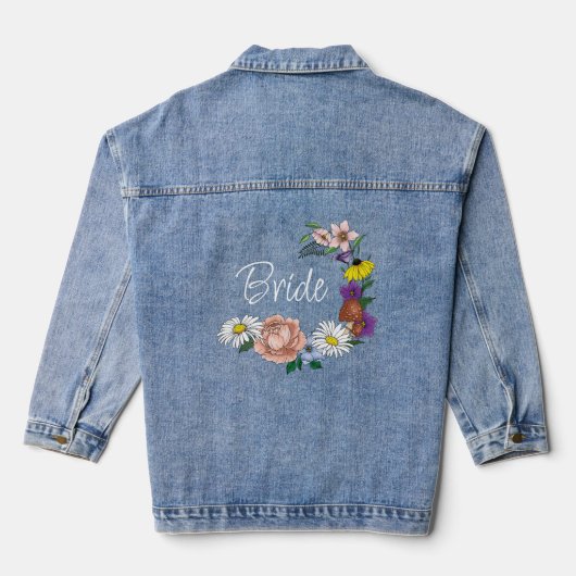 Wild Bloemen Bloemen Blauw Paddenstoelen Bruiloft Denim Jacket (Achterkant)
