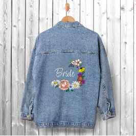 Wild Bloemen Bloemen Blauw Paddenstoelen Bruiloft Denim Jacket