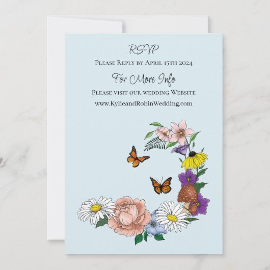 Wild Bloemen Bloemen Blauw Paddenstoelen Bruiloft Kaart (Achterkant)