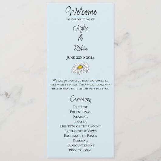 Wild Bloemen Bloemen Blauw Paddenstoelen Bruiloft Programmakaart (Voorkant)