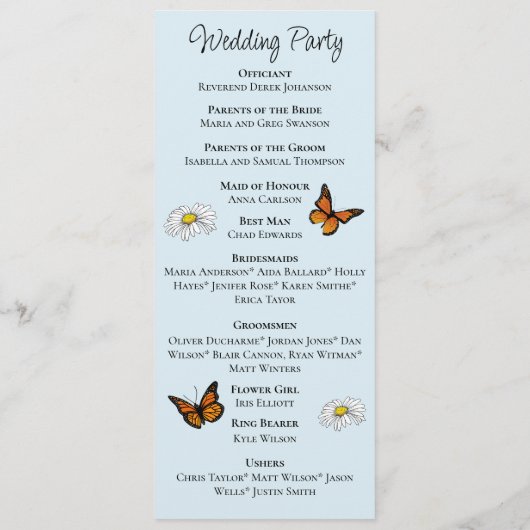 Wild Bloemen Bloemen Blauw Paddenstoelen Bruiloft Programmakaart (Achterkant)