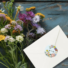 Wild Bloemen Bloemen Blauw Paddenstoelen Bruiloft Ronde Sticker