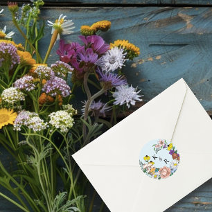 Wild Bloemen Bloemen Blauw Paddenstoelen Bruiloft Ronde Sticker