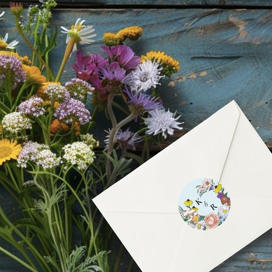 Wild Bloemen Bloemen Blauw Paddenstoelen Bruiloft Ronde Sticker