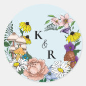 Wild Bloemen Bloemen Blauw Paddenstoelen Bruiloft Ronde Sticker (Voorkant)