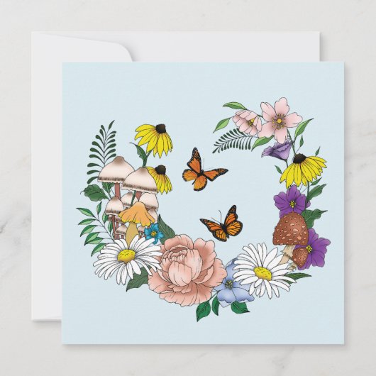 Wild Bloemen Bloemen Blauw Paddenstoelen Bruiloft Save The Date (Achterkant)