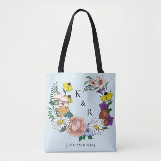 Wild Bloemen Bloemen Blauw Paddenstoelen Bruiloft Tote Bag (Voorkant)