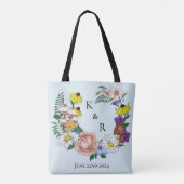 Wild Bloemen Bloemen Blauw Paddenstoelen Bruiloft Tote Bag (Achterkant)