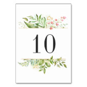 Wild Bloemen Groen Bladerblad Waterverf Tafelnumme Kaart (Achterkant)