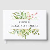 Wild Bloemen Groen Bladerdak Waterverf Bruiloft Gastenboek (Voorkant)