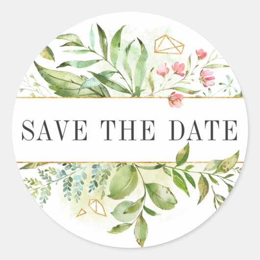 Wild Bloemen Groen Bladerdak Waterverf Save the Da Ronde Sticker (Voorkant)