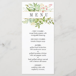Wild Bloemen Groen Bladgroen Bruiloft Menu
