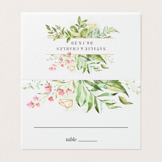 Wild Bloemen Groen Bladgroen Bruiloft Tafel Plaats Kaart (Buitenkant ongevouwen)