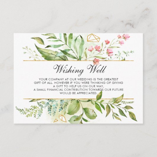 Wild Bloemen Groen Bladgroen Bruiloft Wishing Well Informatiekaartje (Voorkant)