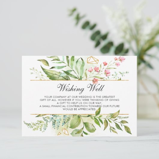 Wild Bloemen Groen Bladgroen Bruiloft Wishing Well Informatiekaartje (Staand voorkant)