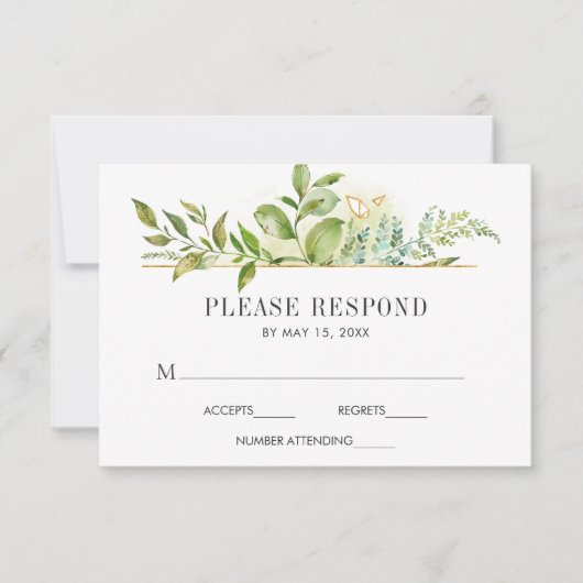 Wild Bloemen Groen Bladgroen Waterverf Bruiloft RS RSVP Kaartje (Voorkant)