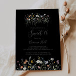 Wild Bloemen Zwart Zoet 16 Verjaardagsfeest Kaart<br><div class="desc">Deze wilde bloemenzwarte zoete 16 verjaardagsfeestuitnodiging is perfect voor een moderne verjaardag. Het ontwerp is voorzien van waterverf roze,  blush,  paarse,  marine en witte sierbloemen met smaragdgroene bladeren op een donkere achtergrond.</div>