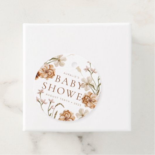 Wild Bloom Rustic Floral Baby shower Bedankjes Labels (In situ)