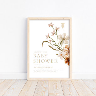 Wild Bloom Rustic Floral Baby shower Welkom Poster