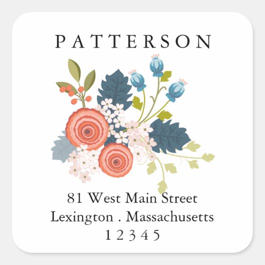 Wild Blooms Floral Garden Retouradreslabel Vierkante Sticker (Voorkant)