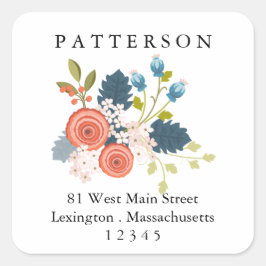 Wild Blooms Floral Garden Retouradreslabel Vierkante Sticker