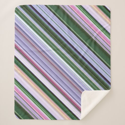 Wild Blue Asters Paarse, Blauwe en Groene Streep Sherpa Deken (Voorkant)