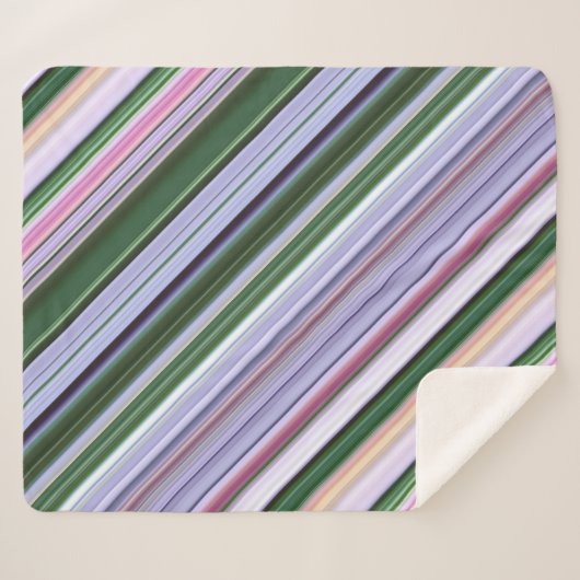 Wild Blue Asters Paarse, Blauwe en Groene Streep Sherpa Deken (Voorkant (horizontaal))