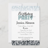 Wild Blue Black Zebra Verjaardag Glitter Party Kaart (Voorkant)