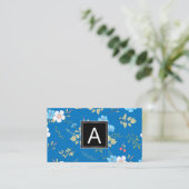Wild Blue Flowers Spring Garden Pattern | Monogram Visitekaartje (Staand voorkant)