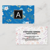 Wild Blue Flowers Spring Garden Pattern | Monogram Visitekaartje (Voorkant / Achterkant)