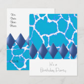Wild Blue Giraffe Pattern Birthday Invitation Kaart (Voorkant / Achterkant)