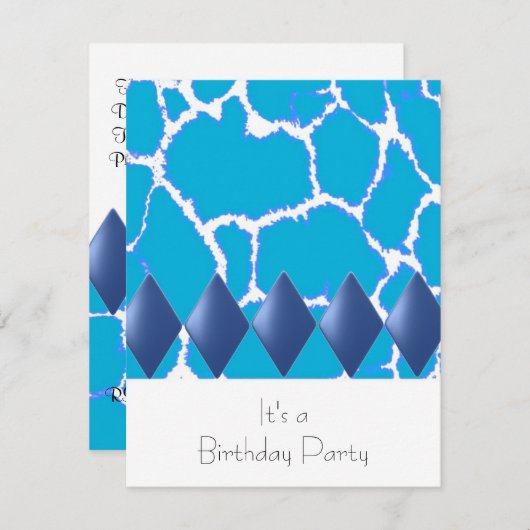 Wild Blue Giraffe Pattern Birthday Invitation Kaart (Voorkant / Achterkant)