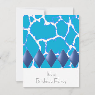 Wild Blue Giraffe Pattern Birthday Invitation Kaart