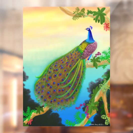 Wild Blue Indian Peacock Window Cling Raamsticker (Vel 2)