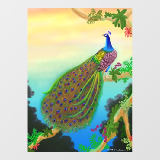 Wild Blue Indian Peacock Window Cling Raamsticker (Vel)