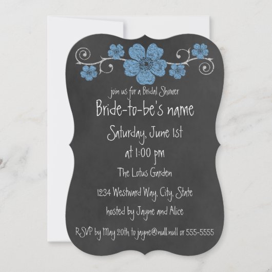 Wild Blue Rozen Chalkboard Bridal Kaart (Voorkant)