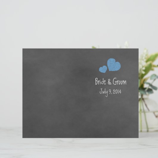 Wild Blue Rozen Chalkboard Folded Wedding Programm (Staand voorkant)