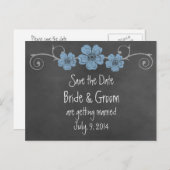 Wild Blue Rozen Chalkboard Save the Date Briefkaar Aankondigingskaart (Voorkant / Achterkant)