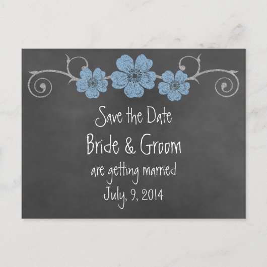 Wild Blue Rozen Chalkboard Save the Date Briefkaar Aankondigingskaart (Voorkant)