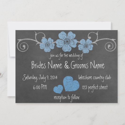 Wild Blue Rozen Chalkboard Wedding Invitation Kaart (Voorkant)
