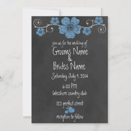 Wild Blue Rozen Chalkboard Wedding Invitation Kaart